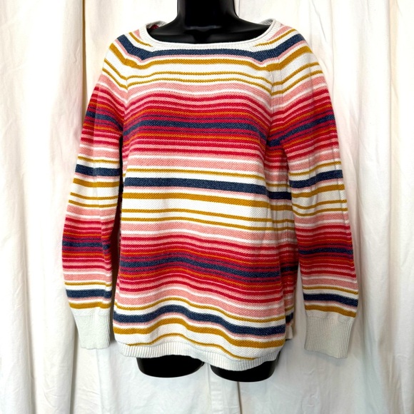 L.L. Bean Women's L Colorful Striped Textured Knit Sweater Size  L PTP 21" - Picture 1 of 5
